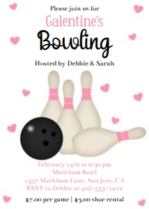 Galentines Bowling Invitation design preview