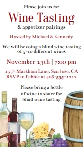 Wine tasting party evite design preview