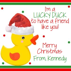 Lucky duck Christmas red and green 3x3 tag design preview
