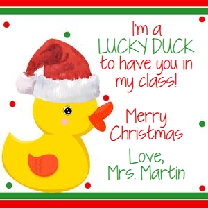 Lucky duck Christmas red and green from teacher 3x3 tag design preview