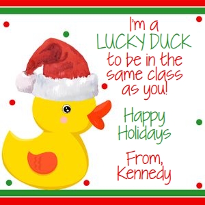 Lucky duck Christmas red and green same class 3x3 tag design preview