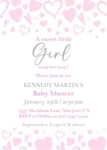 Valentine a sweet little girl baby shower 5x7 invitation design preview