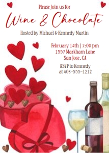 Valentine's Day Wine and chocolate 5x7 invitation design preview