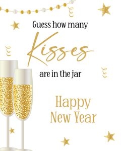 New Years Eve Guess the Kisses 8x10 sign MNYP bundle: New Years Eve 5x7 invitation MNYP bundle