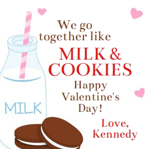 Milk and cookies pink and brown 3x3 Valentine tag design preview