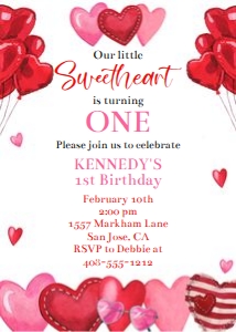 Valentine little sweetheart 5x7 birthday invitation: Valentine little sweetheart 5x7 birthday invitation