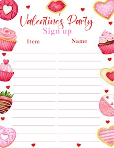 Valentine's Day Party Sign Up Sheet 8.5x11: Valentine's Day Party Sign Up Sheet 8.5x11