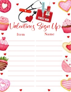 Medical Office Valentines Day Party Sign Up Sheet 8.5x11: Medical Office Valentines Day Party Sign Up Sheet 8.5x11