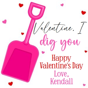 Pink and Red shovel I dig you Valentine 3x3 tag: Pink and red shovel I dig you Valentine 3x3 tag