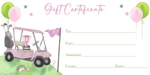 Pink golf gift certificate 8x4: Pink golf gift certificate 8x4
