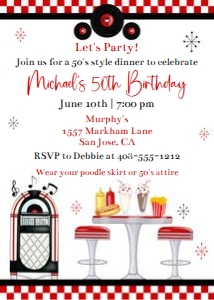 Jukebox 5x7 invitation red and black design preview