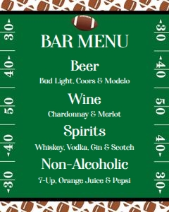Football Bar Menu 8x10 FTGR design preview