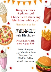 Fast food and pizza frame 5x7 invitation design preview