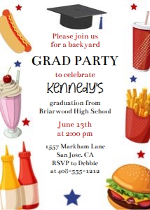Backyard burgers and hot dogs grad party 5x7 invitation design preview