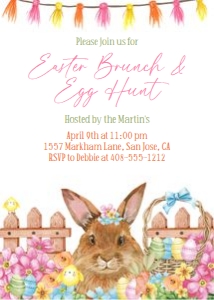 Easter brunch and egg hunt large bunny 5x7 invitation design preview