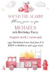 Fire watercolor birtrhday 5x7 invitation FWBP design preview