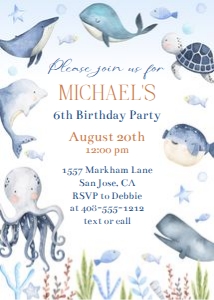 Ocean birthday invitation 5x7 USCE bundle: Ocean birthday invitation 5x7 USCE bundle