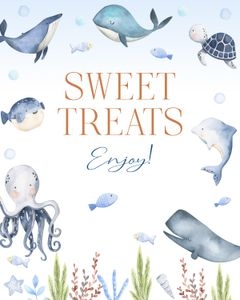 Ocean and sea sweet treats 8x10 sign USCE bundle: Ocean birthday invitation 5x7 USCE bundle