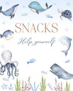 Ocean and sea snacks 8x10 sign USCE bundle: Ocean birthday invitation 5x7 USCE bundle