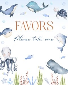 Ocean and sea favors 8x10 sign USCE bundle: Ocean birthday invitation 5x7 USCE bundle
