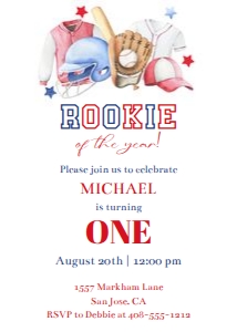 Baseball watercolor birthday 5x7 invitation design preview