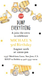 Construction birthday evite BUCS design preview