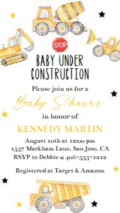 Construction baby shower evite BUCS design preview