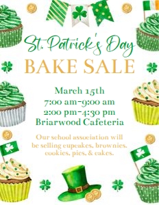 St Patrick's Day bake sale flyer 8.5x11 design preview