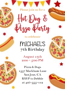 Hot dog and pizza frame 5x7 invitation design preview