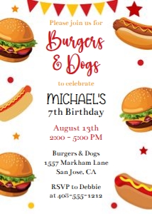 Burgers and dogs frame invitation 5x7 BUDG: Burgers and dogs frame invitation 5x7 BUDG
