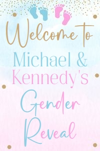 Gender Reveal pink and blue splash 24x36 welcome sign: Gender Reveal pink and blue splash 20x16 welcome sign