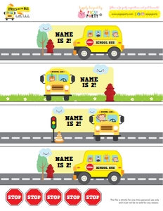 Wheels on the Bus Drinks Labels: Wheels on the Bus Party Decorations Kit