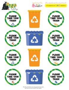 Garbage Truck Treats Tags: Garbage Truck Party Kit