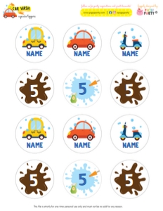 Car Wash Cupcake Toppers: Car Wash Party Decorations Kit