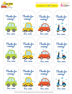 Car Wash Favor Tags: Car Wash Party Decorations Kit