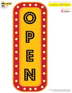 Movie Night 'Open' Sign: Movie Night Party Kit