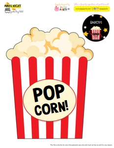 Movie Night Goodie Bag Label: Movie Night Party Kit
