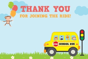 Wheels on the Bus Thank You Card: Wheels on the Bus Party Decorations Kit