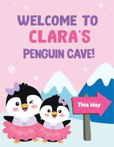 Penguin Girl Welcome Party Sign: Penguin Girl Party Welcome Sign