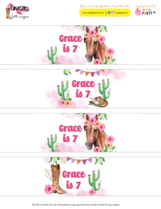 Cowgirl Horse Bottle Wrappers: Cowgirl Horse Party Kit