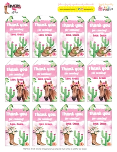 Cowgirl Horse Favor Tags: Cowgirl Horse Favor Tags
