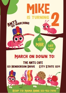 Ants go Marching (pink) Invitation design preview