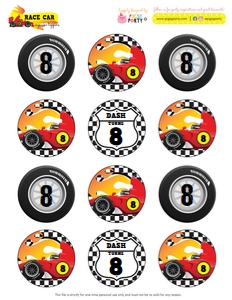 Race Car Cupcake toppers design preview