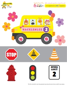 Wheels on the Bus Girl Cake Topper: Wheels on the Bus Girl Party Kit