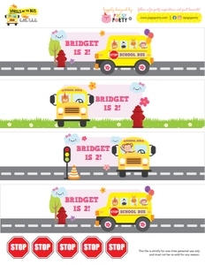 Wheels on the Bus Girl Bottle Wrappers: Wheels on the Bus Girl Party Kit