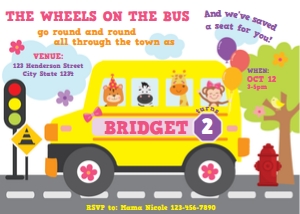 Wheels on the Bus Girl Invitation design preview