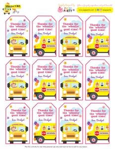 Wheels on the Bus Girl Favor Tags: Wheels on the Bus Girl Party Kit