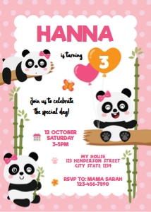 Panda Girl Invitation: Panda Girl Party Kit