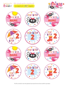 Itsy Bitsy Spider Girl Cupcake Toppers design preview