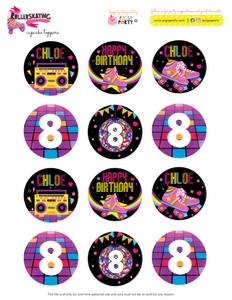 Rollerskating Cupcake Toppers: Rollerskating Party Decorations Kit